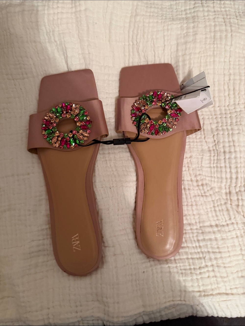 Zara Blush Pink Jeweled Slide Mules